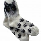 Ullsokker str. 37–39 kattemotiv, hvit og svart thumbnail