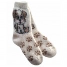 Ullsokker str. 37–39 hundemotiv, hvit og brun thumbnail