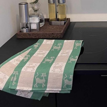 Kjøkkenhåndkle med kattemotiv - grønn, 50×70 cm