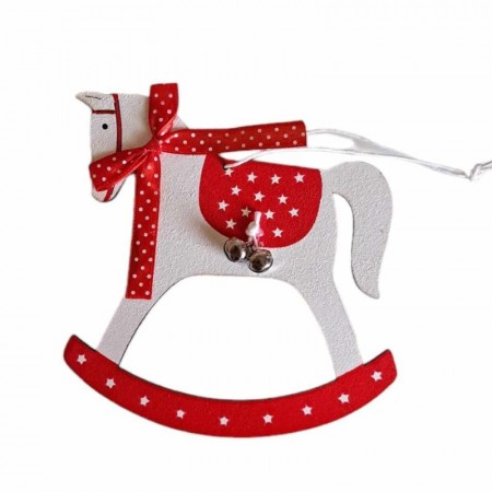 Julepynt hest - hvit og rød, 13 cm