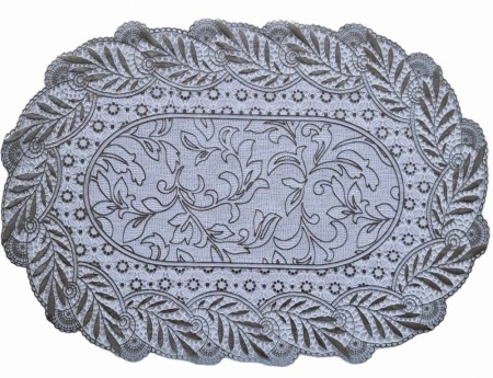 Oval Spisebrikke Hvit & sølv 30x45 cm.