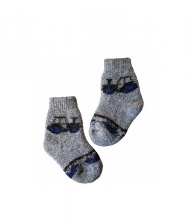 Ullsokker med traktormotiv str. 20–22, grå og blå