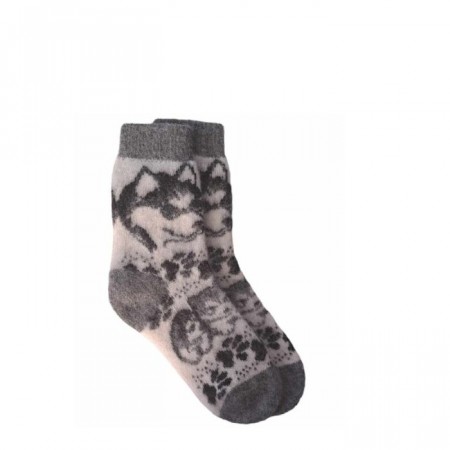 Ullsokker str. 34–36 hundemotiv, grå