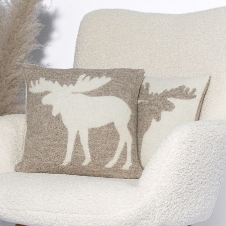 Pynteputetrekk i ull med elgmotiv beige 40 x 40 cm