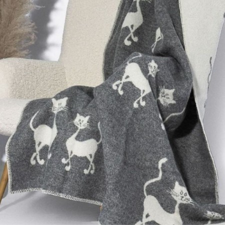 Ullpledd med kattemotiv, 130 × 200 cm