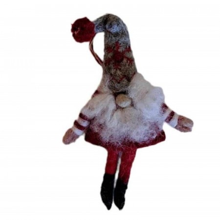 Julenisse i ull for oppheng, 15 cm